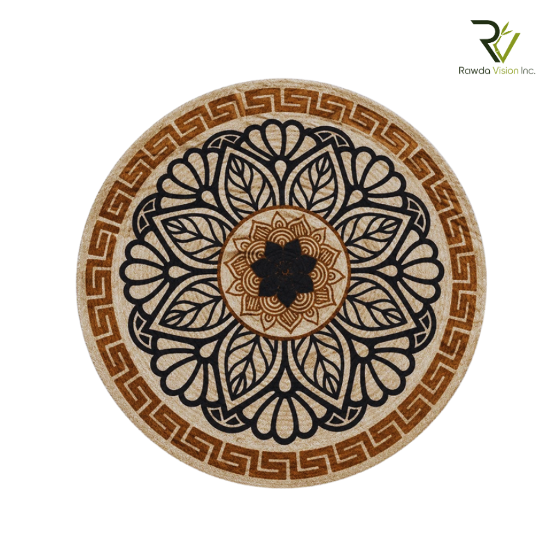 Jute Printed Round Rug (black)