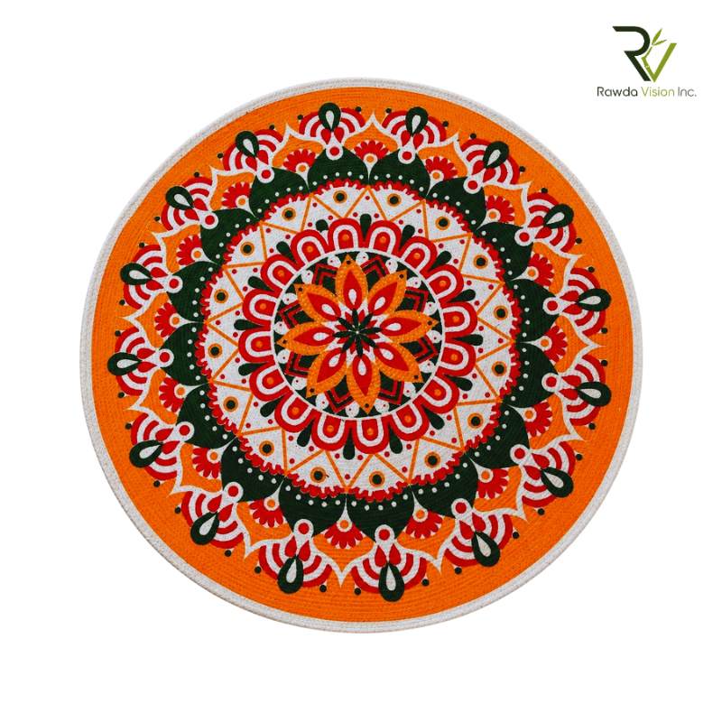 Jute Printed Round Rug (orange)