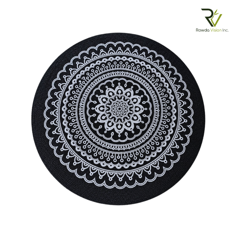 Jute Printed Round Rug (blue)