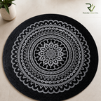 Jute Printed Round Rug (blue)