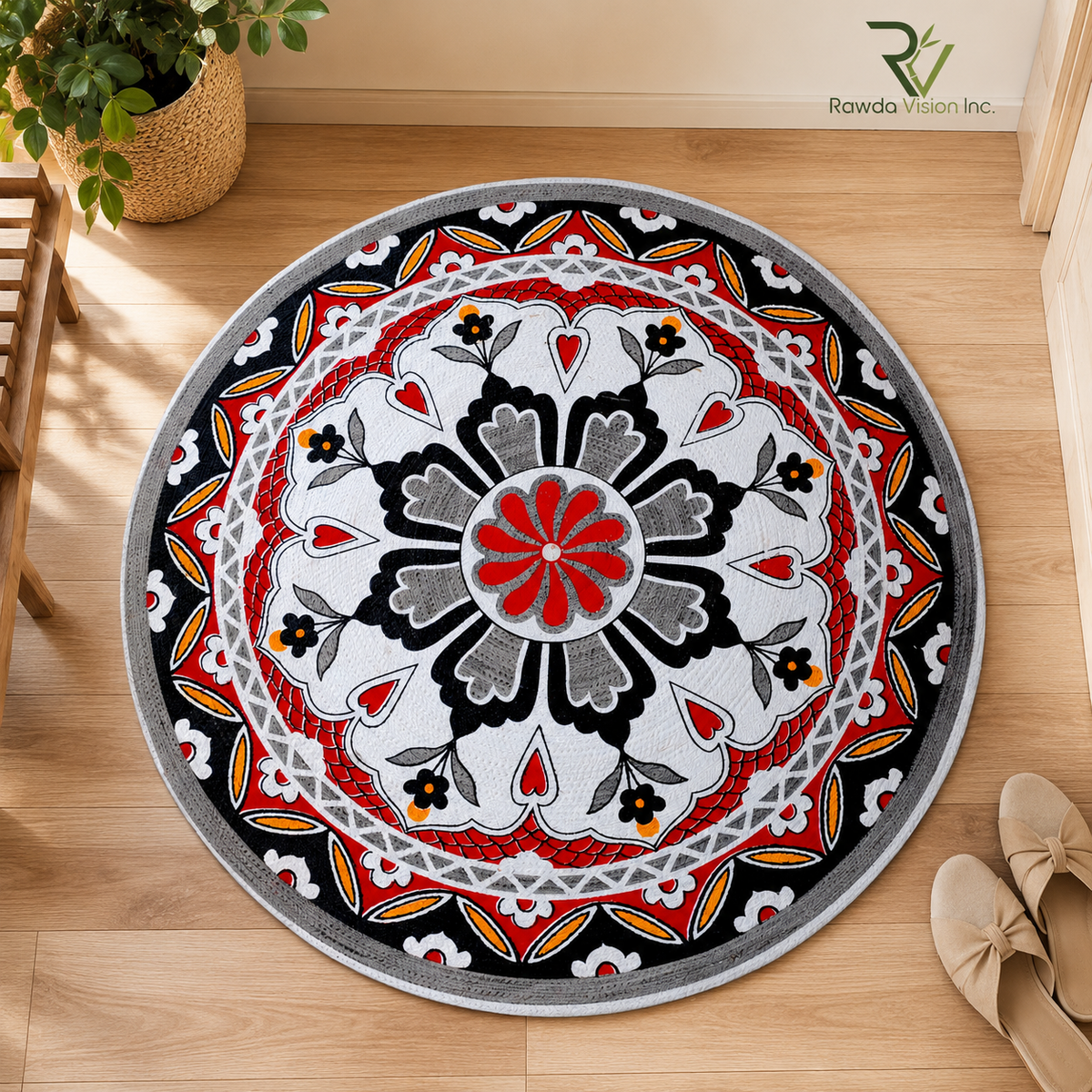 Jute Printed Round Rug (multi)